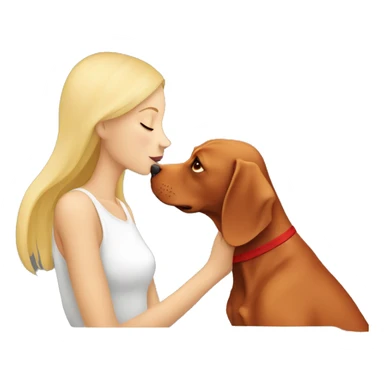 Blonde girl kissing red vizsla dog sticker