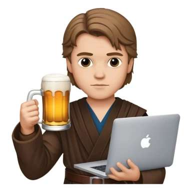 Anakin skywalker holding a beer and a macbook sticker