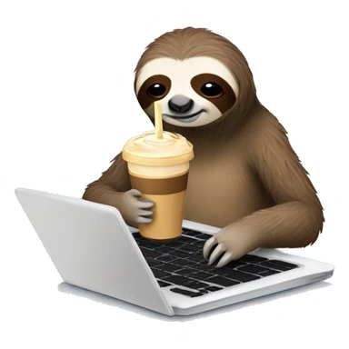 tired sloth with laptop and ice latte sticker
