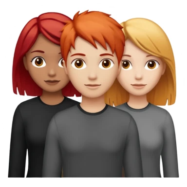 Can you create an image of 3 friends together one with red bright hair light skin one the other with brown hair with some blonde highlights in the hair fair skin the last one with light brown a tint of orange hair and black hair sticker