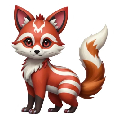 Hyper-realistic cool edgy badass zigzag-striped etched marked elegant Colorful Skilled Adept Graceful Asian Painted Meloetta-Furret-Lycanroc-Zangoose-Red-Panda-fusion-hybrid-creature (full body) sticker