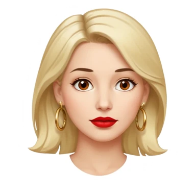 30 year old white woman, shoulder-length hair, brown eyes, left side of hair tucked behind ear, lipstick, hoop earrings, looking to the side, upper body portrait sticker