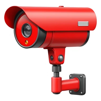 Minimalist emoji-style sticker of a CCTV camera with a glowing red record light, facing forward. Flat icon, grayscale with small red accent.
 sticker