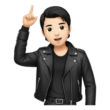 A cool male singer in leather jacket, singing into a standing microphone. sticker