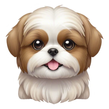 Cinematic Cute Shih Tzu Portrait Emoji, Head playfully tilted with large, sparkling eyes and a fluffy, endearing fur in gentle, pastel tones, simplified yet irresistibly charming, highly detailed, glowing with a warm, cuddly radiance, high shine, radiating affectionate and joyful energy, styled with a soft, playful outline, capturing the essence of a cute Shih Tzu that seems destined to charm everyone in its path! sticker