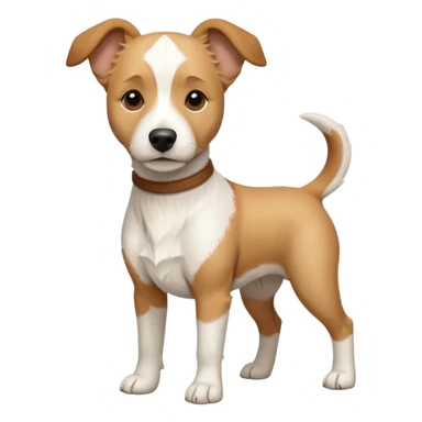 a full body facing front on of a buff white beagle cross jack russell terrier looking dog the size of a kelpie with light brown long ears resting on its face and a light brown patch above one eye and a large snout. the rest of the dog is completely white.  sticker