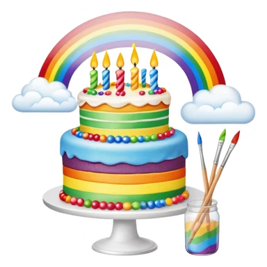 artist painting rainbow birthday cake with clouds landscape  sticker