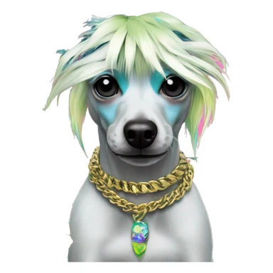 Punk tropical palm leaves flowers Chinese crested dog neon rainbow cyan blue lime green pink hair gold chain punk piercings tattoos punk ear piercings sticker