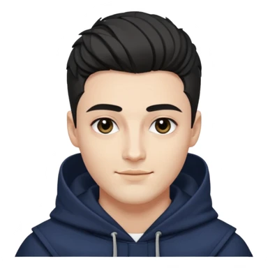 A handsome man with fair complexion. masculine, roman, slightly crooked nose. Thick triangular eyebrows. Hooded eyes and black pupils.  smily lips with a heavy top lid. kpop haircut sticker