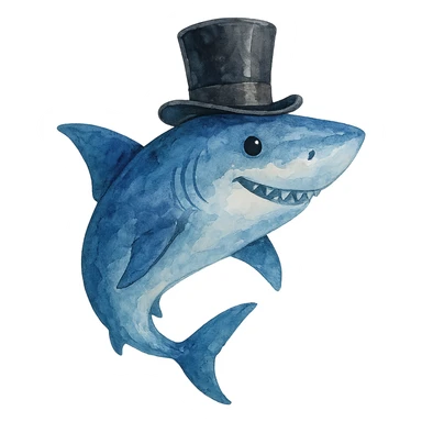 watercolor style shark with a top hat sticker