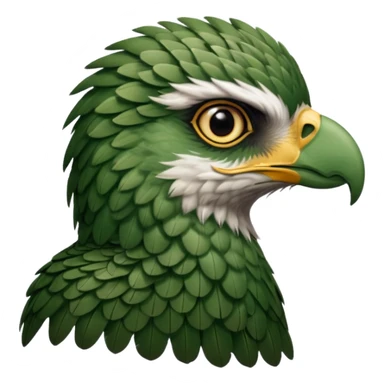 close up, zooming into the eye at the side profile of the face of a green hawk that is looking away from the camera sticker