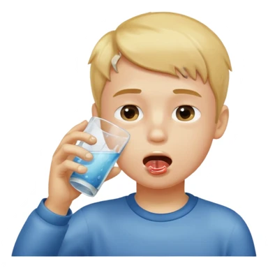 a boy drinking a cup of water, the cup is touching his mouth, sticker
