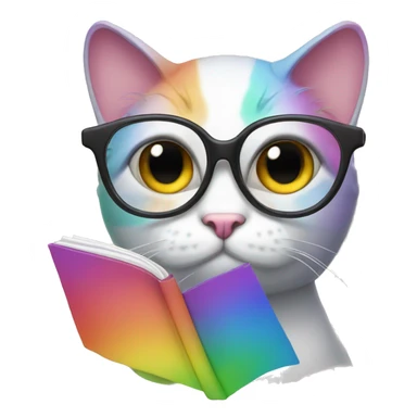 rainbow cat with reading glasses sticker