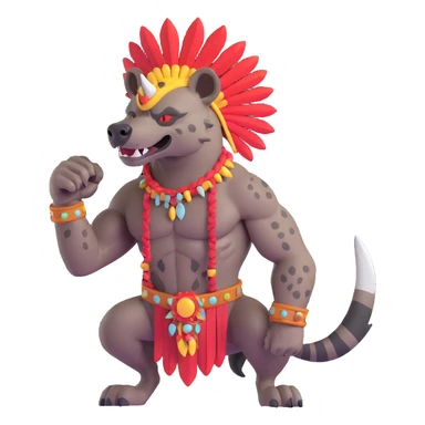 A native strong buff hyena with war bonnet flexing posing  sticker