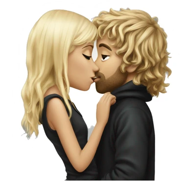 Pippin-hobbit wearing hoodie passionately kissing pretty blonde woman with black top sticker