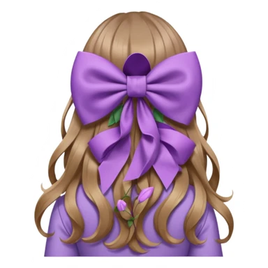 light brown open wavy long hair from behind with a medium lilac bow sticker