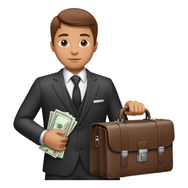 "Emoji of a rich CEO businessman, wearing a luxury suit and tie, holding a briefcase of money, confident and powerful." sticker