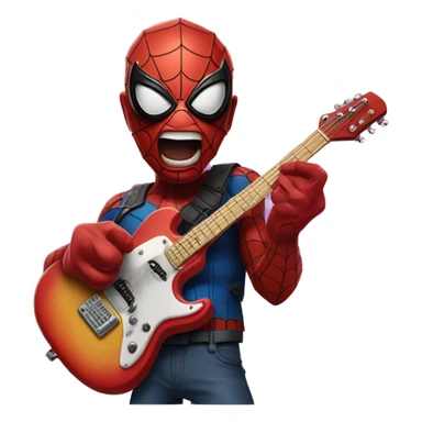 A Spider-Man with a electric guitar in his hands and his mask half off just showing his mouth with two piercings on the left and right edge of his underlip  sticker
