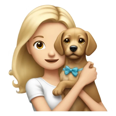 girl with blonde hair holding cute dog with bow sticker