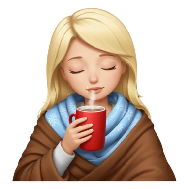 blonde girl eyes closed long eyelashes under a blanket drinking hot chocolate sticker
