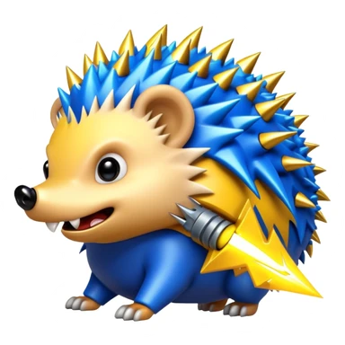 a fantastical dangerous and spooky electric hedgehog with sharp teeth, metal spikes, and strong fangs, electricity and lightning coming out of its body sticker
