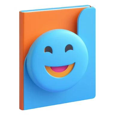 sky blue notebook with a smiling face, 3D emoji style sticker