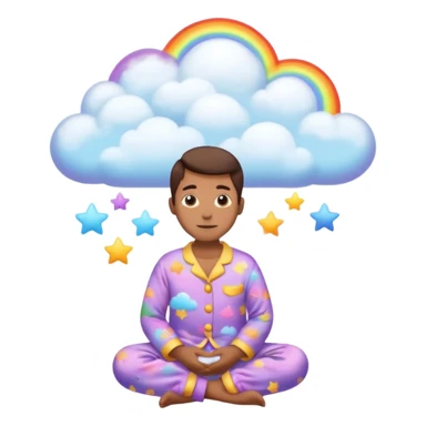 person in pajamas, magical multicolored cloud of dreams floating above sticker