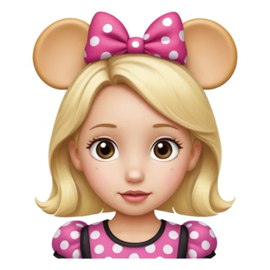 Little girl Hazel  eyes blonde hair polkadot Minnie mouse ears sticker