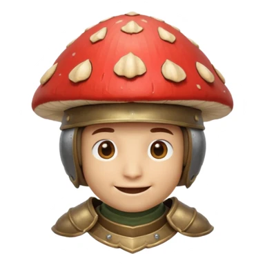 mushroom knight portrait, head and shoulders only, helmet made entirely of a large mushroom cap, textured mushroom surface, tiny fantasy armor collar, heroic smile, magical forest vibe, 3D cartoon, mobile game icon style, clean background, no text, no watermark
 
 sticker