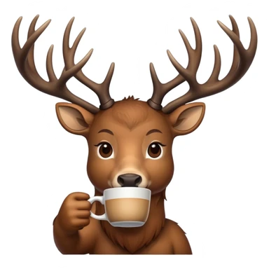 Deer with hig antlers drinking coffee sticker