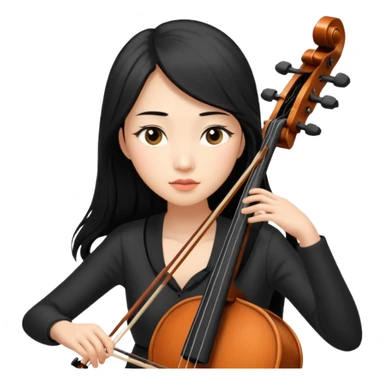 asian woman with black long hair and long eyelashes playing cello sticker