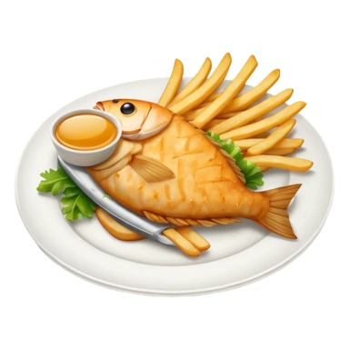 fish fillet and French fries on a dish, simple sticker