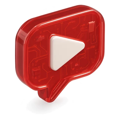 red speech bubble with inside a big red YouTube white play button, glossy circuit style sticker