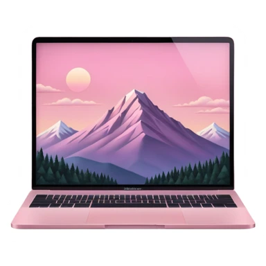 pink mac book with a light pink sky w a montain sticker