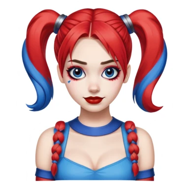 hair styled like Harley Quinn with red and blue pigtails sticker
