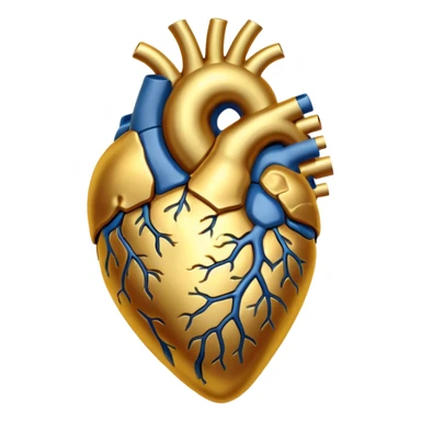 Full golden anatomical heart, without any colours except of golden, with clear details  sticker