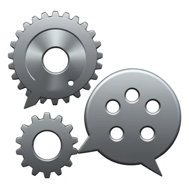 two overlapping speech bubbles, one with a gear sticker