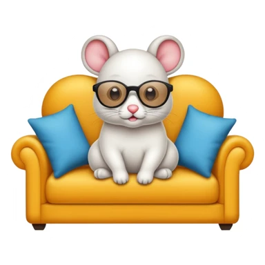 UM RATO BRANCO SENTADO EM UM SOFA, O RATO ESTA DE OCULOS ESCURO E BENGALA sticker
