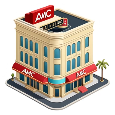 AMC movie theater exterior, isometric dollhouse-style, highly detailed  sticker