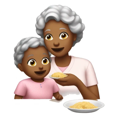 grandmother feeding toddler grand daughter  sticker