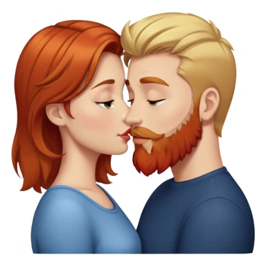 Girl with short brown hair kissing man with blonde hair and red beard. sticker