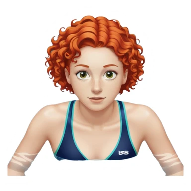 22-year-old white female athlete swimmer with curly red hair about to enter a pool sticker