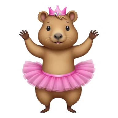 A capybara wearing a pink tutu and dancing sticker