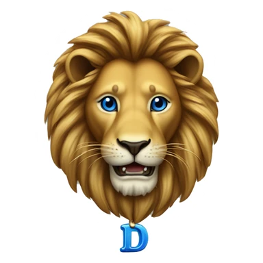 Lion w blue eyes and old English letter D necklace on sticker