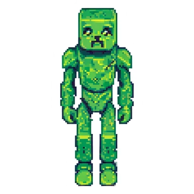 Minecraft creeper, standing, 3D isometric, bright green, blocky legs, classic look sticker