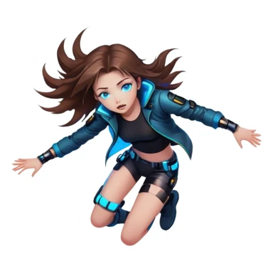 Neon cyberpunk style 
girl with brown hair and blue eyes 
falls sticker