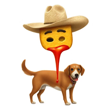 Hot Sauce being poured on taco by a dog in a cowboy hat sticker
