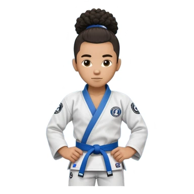 black jiu jitsu instructor with a afro ponytail and a low taper fade sides haircut, and a small fade on the sides with a blue belt and roger Gracie academy logo on the gi sticker