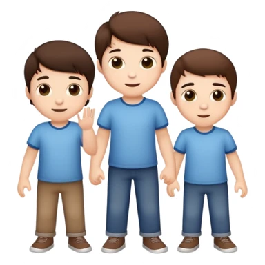 Three cute little brunette brothers playing  sticker