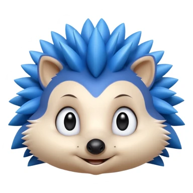 blue hedgehog emoji with long forward-facing quill spikes, smooth rounded face, large oval eyes with black pupils, small black nose, thin confident smile, 3D Apple emoji style, 1:1, clean shading, cute but energetic expression
 sticker